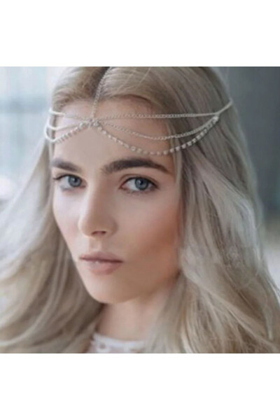 Crystal Stone Hair Accessory Bridal Crown Engagement Wedding Henna Hair Chain - 2