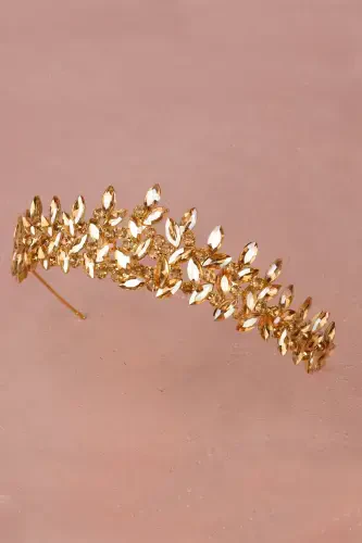 Crystal Stone Henna Crown for Brides Bridal Wedding Crown Special for Women Honey-Honey - HAYALPEREST BONCUK (1)