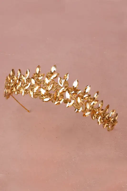 Crystal Stone Henna Crown for Brides Bridal Wedding Crown Special for Women Honey-Honey - 2