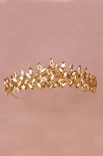 Crystal Stone Henna Crown for Brides Bridal Wedding Crown Special for Women Honey-Honey - 4