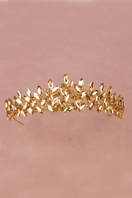 Crystal Stone Henna Crown for Brides Bridal Wedding Crown Special for Women Honey-Honey - 4