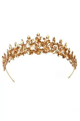 Crystal Stone Henna Crown for Brides Bridal Wedding Crown Special for Women Honey-Honey - 5