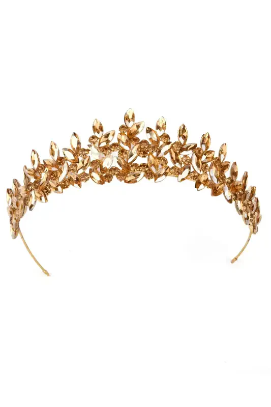 Crystal Stone Henna Crown for Brides Bridal Wedding Crown Special for Women Honey-Honey - 5