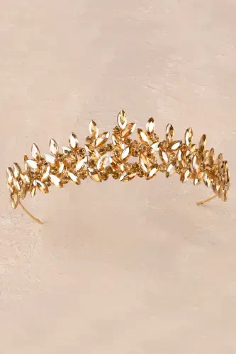 Crystal Stone Henna Crown for Brides Bridal Wedding Crown Special for Women Honey-Honey - 6