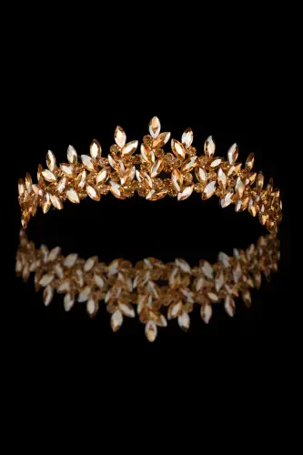 Crystal Stone Henna Crown for Brides Bridal Wedding Crown Special for Women Honey-Honey - 7
