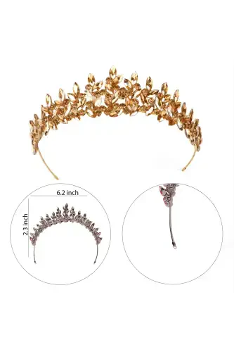 Crystal Stone Henna Crown for Brides Bridal Wedding Crown Special for Women Honey-Honey - 8