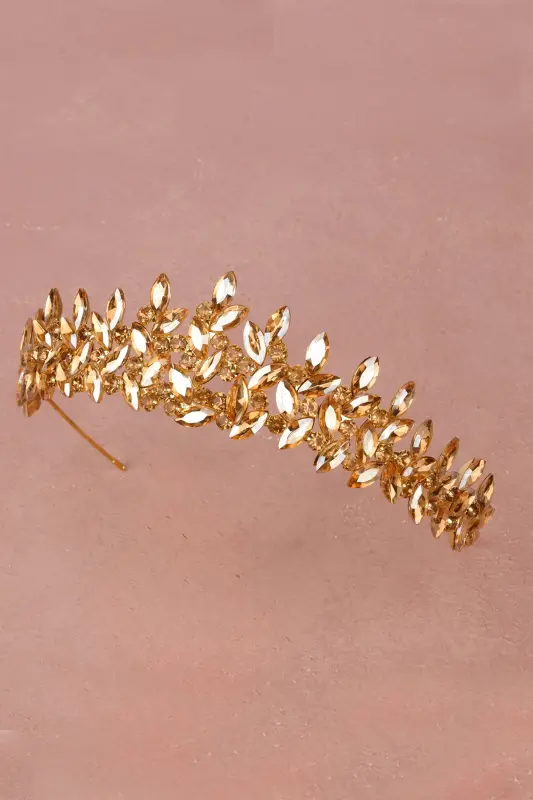 Crystal Stone Henna Crown for Brides Bridal Wedding Crown Special for Women Honey-Honey - 2