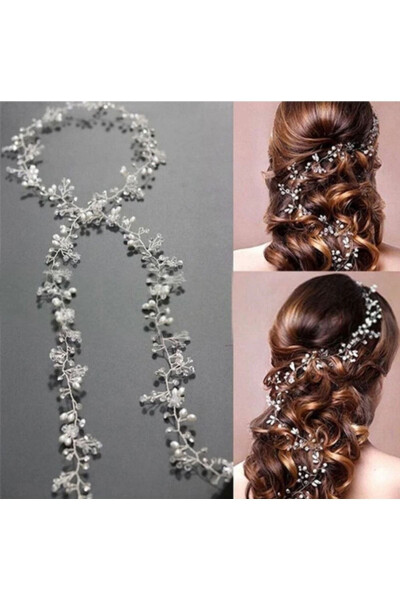 Crystal Stone Pearl Bridal Crown Hair Accessory Red Vine Engagement, Wedding, Wedding Crown 135 cm - 2