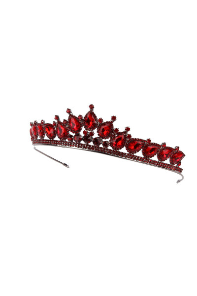 Crystal Stone Wedding Crown with Simulated Diamond Look Crystal Stone Henna Night Crown Burgundy - 3