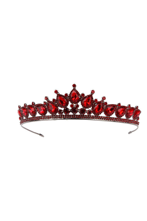 Crystal Stone Wedding Crown with Simulated Diamond Look Crystal Stone Henna Night Crown Burgundy - 4