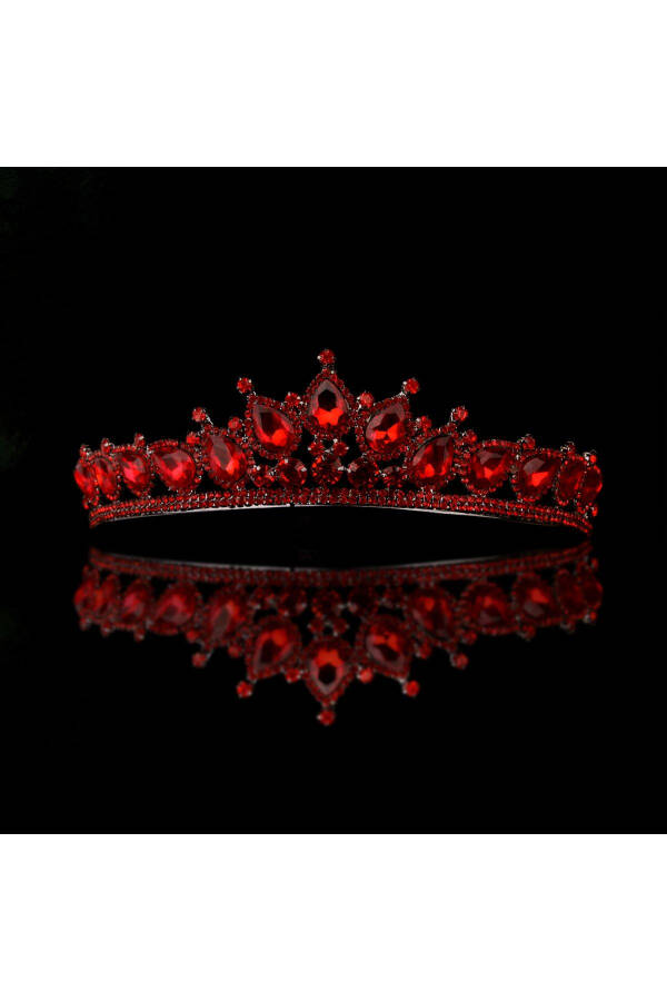 Crystal Stone Wedding Crown with Simulated Diamond Look Crystal Stone Henna Night Crown Burgundy - 5