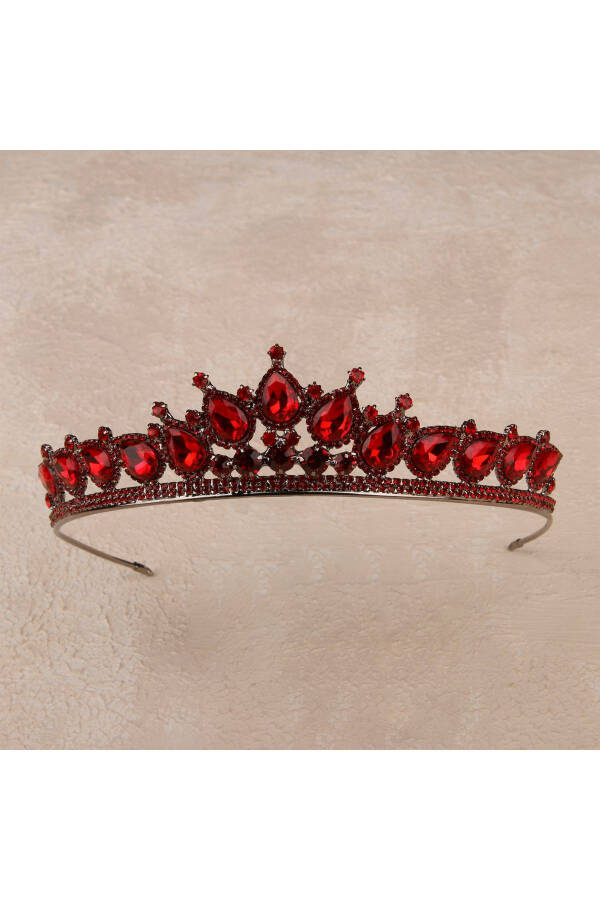 Crystal Stone Wedding Crown with Simulated Diamond Look Crystal Stone Henna Night Crown Burgundy - 6