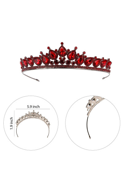 Crystal Stone Wedding Crown with Simulated Diamond Look Crystal Stone Henna Night Crown Burgundy - 8