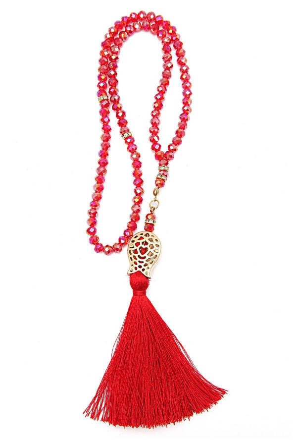 Crystal Tasbih with Tassel and Tulip Design for Hajj and Umrah (99 beads) - 6mm Red - 1