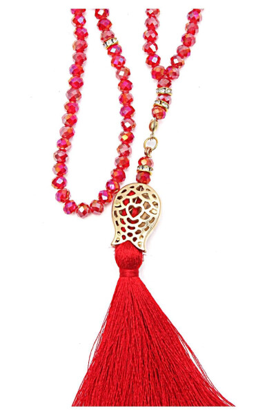 Crystal Tasbih with Tassel and Tulip Design for Hajj and Umrah (99 beads) - 6mm Red - 2