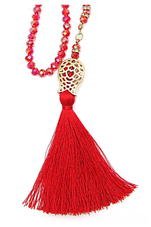 Crystal Tasbih with Tassel and Tulip Design for Hajj and Umrah (99 beads) - 6mm Red - 3