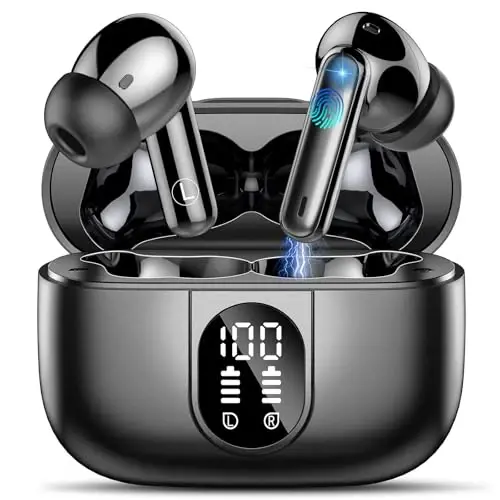 Csasan Wireless Earbuds Bluetooth 5.3 Headphones, 40H Playtime in-Ear Earphones, Mini Bluetooth Earbuds with ENC Noise Cancelling Mic, Deep Bass Stereo Ear Buds, LED Display, IPX7 Waterproof Earphones - CSASAN