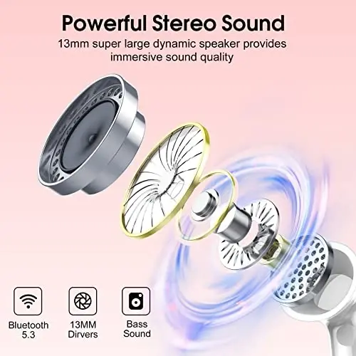 Csasan Wireless Earbuds, 2024 Bluetooth Headphones 5.3 HiFi Stereo Earphones, 40H Playtime in-Ear Earbud, Bluetooth Earbud with Dual Mic Call, IP7 Waterproof Earphones Sport Headset for iOS - CSASAN (1)