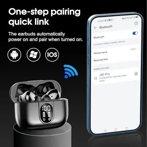 Csasan simsiz quloqchinlar Bluetooth 5.3 naushniklar, 40 soatlik oʻyin vaqti Ichki quloq naushniklari, ENC shovqinni bekor qiluvchi mikrofonli mini Bluetooth quloqchinlar, Chuqur bassli stereo quloqchinlar, LED displey, IPX7 suv oʻtkazmaydigan quloqchinlar - 6