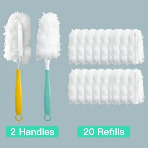 Cubicozy Car Interior Duster - Ultimate Cleaning Tool for Cars, House, and Office - Compact Mini Design for Effortless Dust Removal Stereo-Single Sided Design 2handle +20 Duster Refills. - 7