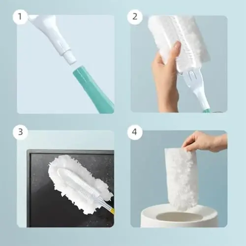 Cubicozy Car Interior Duster - Ultimate Cleaning Tool for Cars, House, and Office - Compact Mini Design for Effortless Dust Removal Stereo-Single Sided Design 2handle +20 Duster Refills. - 4