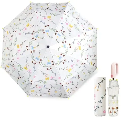 Cuby Cute Sun UV Umbrella for Kids, Girls & Women – Auto Open/Close Umbrellas with Easy Section-by-Section Folding, Portable Compact Travel Parasol with Carabiner Hook & SPF 50+ Sun Protection - 1