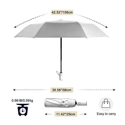 Cuby UV Sun Umbrella Compact Folding Travel Umbrella Auto Open and Close for Windproof, Rainproof & 99.9% UV Protection Parasol with Silver Anti-UV Coating (Silver Rose) - 6