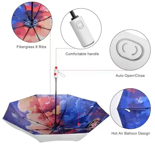 Cuby UV Sun Umbrella Compact Folding Travel Umbrella Auto Open and Close for Windproof, Rainproof & 99.9% UV Protection Parasol with Silver Anti-UV Coating - 4