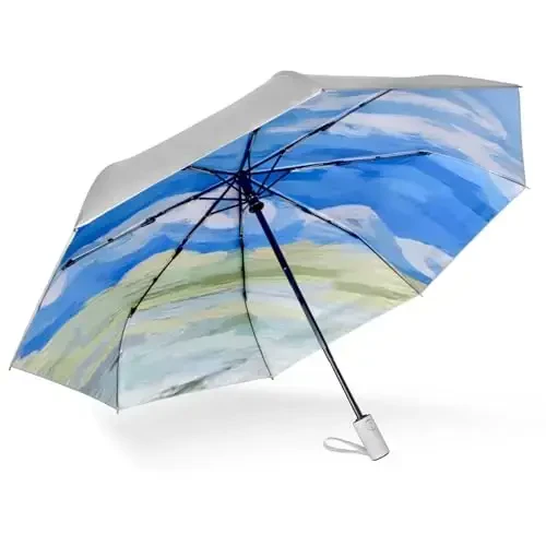 Cuby UV Sun Umbrella Compact Folding Travel Umbrella Auto Open and Close for Windproof, Rainproof & 99.9% UV Protection Parasol with Silver Anti-UV Coating - 1