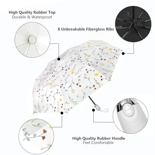 Cuby UV Sun Umbrella Compact Folding Travel Umbrella Auto Open and Close for Windproof, Rainproof & 99.9% UV Protection Parasol with Black Anti-UV Coating - 4