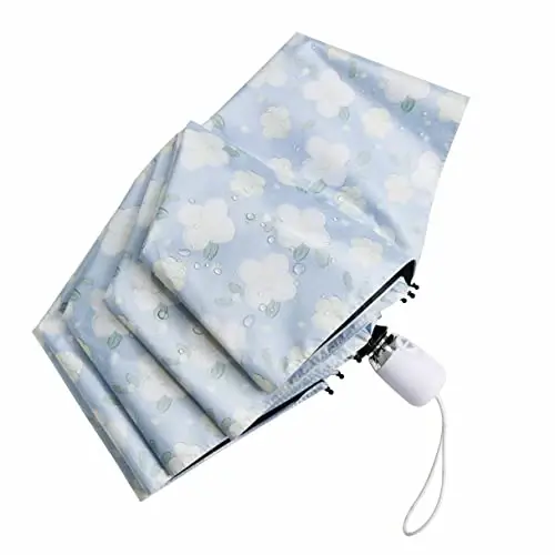 Cuby UV Sun Umbrella Compact Folding Travel Umbrella Auto Open and Close for Windproof, Rainproof & 99.9% UV Protection Parasol with Black Anti-UV Coating (Blue Jasmine) - 1