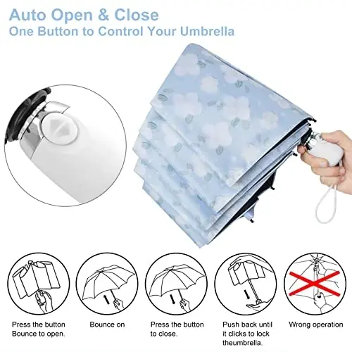 Cuby UV Sun Umbrella Compact Folding Travel Umbrella Auto Open and Close for Windproof, Rainproof & 99.9% UV Protection Parasol with Black Anti-UV Coating (Blue Jasmine) - 5