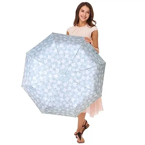 Cuby UV Sun Umbrella Compact Folding Travel Umbrella Auto Open and Close for Windproof, Rainproof & 99.9% UV Protection Parasol with Black Anti-UV Coating (Blue Jasmine) - 6