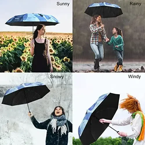Cuby UV Sun Umbrella Compact Folding Travel Umbrella Auto Open and Close for Windproof, Rainproof & 99.9% UV Protection Parasol with Black Anti-UV Coating (Blue Whale) - 5