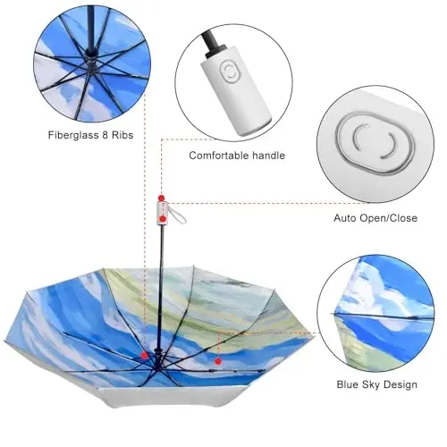 Cuby UV Sun Umbrella Compact Folding Travel Umbrella Auto Open and Close for Windproof, Rainproof & 99.9% UV Protection Parasol with Silver Anti-UV Coating - 4