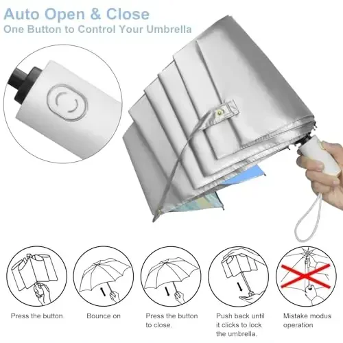Cuby UV Sun Umbrella Compact Folding Travel Umbrella Auto Open and Close for Windproof, Rainproof & 99.9% UV Protection Parasol with Silver Anti-UV Coating - 6