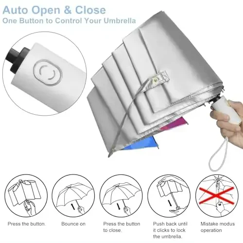 Cuby UV Sun Umbrella Compact Folding Travel Umbrella Auto Open and Close for Windproof, Rainproof & 99.9% UV Protection Parasol with Silver Anti-UV Coating - 6