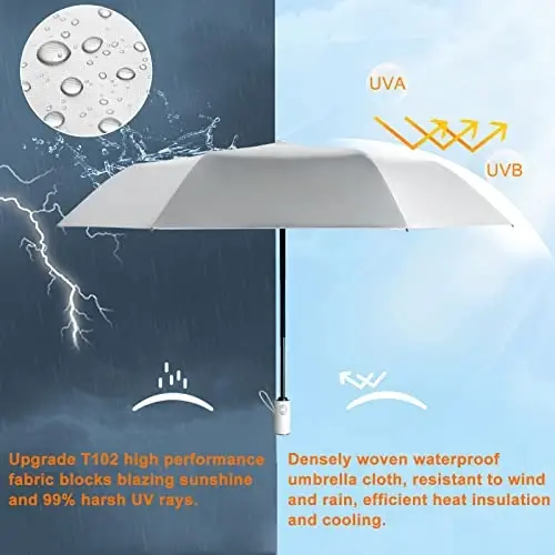 Cuby UV Sun Umbrella Compact Folding Travel Umbrella Auto Open and Close for Windproof, Rainproof & 99.9% UV Protection Parasol with Silver Anti-UV Coating (Silver Rose) - 5