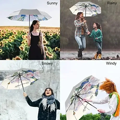 Cuby UV Sun Umbrella Compact Folding Travel Umbrella Auto Open and Close for Windproof, Rainproof & 99.9% UV Protection Parasol with Silver Anti-UV Coating (Silver Rose) - MODAZONE (1)