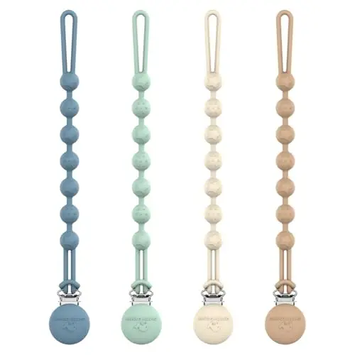 Cuddle Campus Silicone Pacifier Clip Holder with One Piece Design, Pack of 4 Soft Flexible Binky Clips with Texture for Baby Boy and Girl - 1