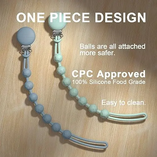 Cuddle Campus Silicone Pacifier Clip Holder with One Piece Design, Pack of 4 Soft Flexible Binky Clips with Texture for Baby Boy and Girl - 3