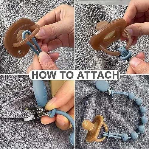 Cuddle Campus Silicone Pacifier Clip Holder with One Piece Design, Pack of 4 Soft Flexible Binky Clips with Texture Set 1(6M+) - 6