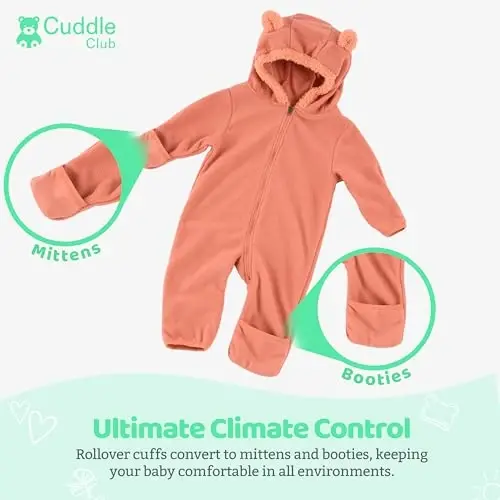 Cuddle Club Fleece Baby Bunting Bodysuit bilan Kapüşon, Konvertatsiya Qilinadigan Qo'lqoplar va Etiklar, Avtomobil O'rindig'iga Mos, Yumshoq va Issiq, Oson Zip - 3