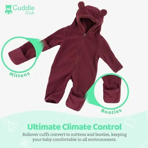 Cuddle Club Fleece Baby Bunting Bodysuit bilan kaput, konvertatsiya qilinadigan qo'lqoplar va etiklar, avtomobil o'rindig'iga mos, yumshoq va issiq, oson fermuar - 3