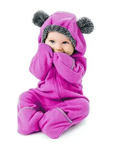 Cuddle Club Fleece Baby Bunting Bodysuit with Hood, Convertible Mittens & Booties, Car Seat Friendly, Soft & Warm, Easy Zip - CUDDLE