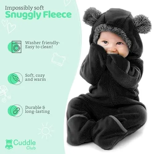 Cuddle Club Fleece Baby Bunting Bodysuit kapüşonli, o'zgaruvchan qo'lqoplar va etiklar, avtomobil o'rindig'iga mos, yumshoq va issiq, oson fermuar - CUDDLE (1)