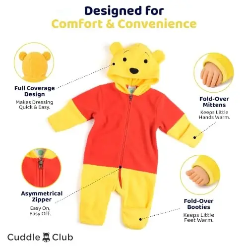 Cuddle Club Fleece Baby Bunting Bodysuit with Hood, Convertible Mittens & Booties, Car Seat Friendly, Soft & Warm, Easy Zip - 3