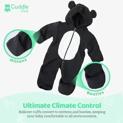 Cuddle Club Fleece Baby Bunting Bodysuit with Hood, Convertible Mittens & Booties, Car Seat Friendly, Soft & Warm, Easy Zip - 3