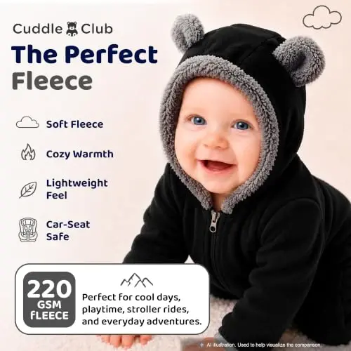 Cuddle Club Fleece Baby Bunting Bodysuit with Hood, Convertible Mittens & Booties, Car Seat Friendly, Soft & Warm, Easy Zip - 4