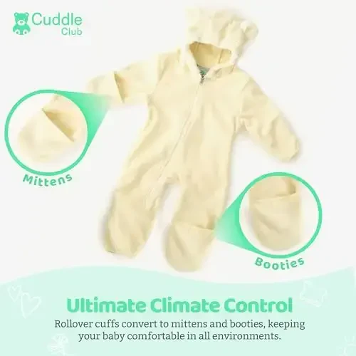 Cuddle Club Fleece Baby Bunting Bodysuit with Hood, Convertible Mittens & Booties, Car Seat Friendly, Soft & Warm, Easy Zip - 3